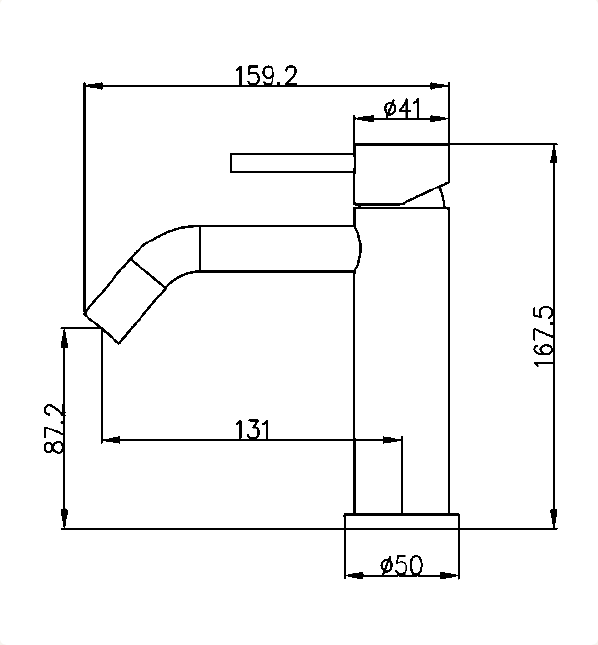 Curved Basin Mixer MC-BM-005 technical dimensions