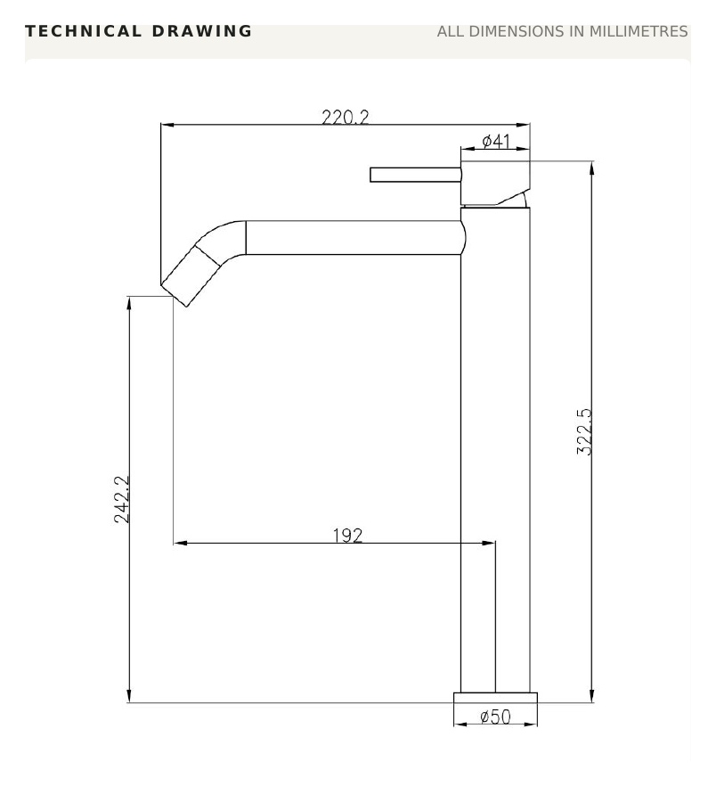 Tall Basin Mixer MC-BM-006 technical dimensions