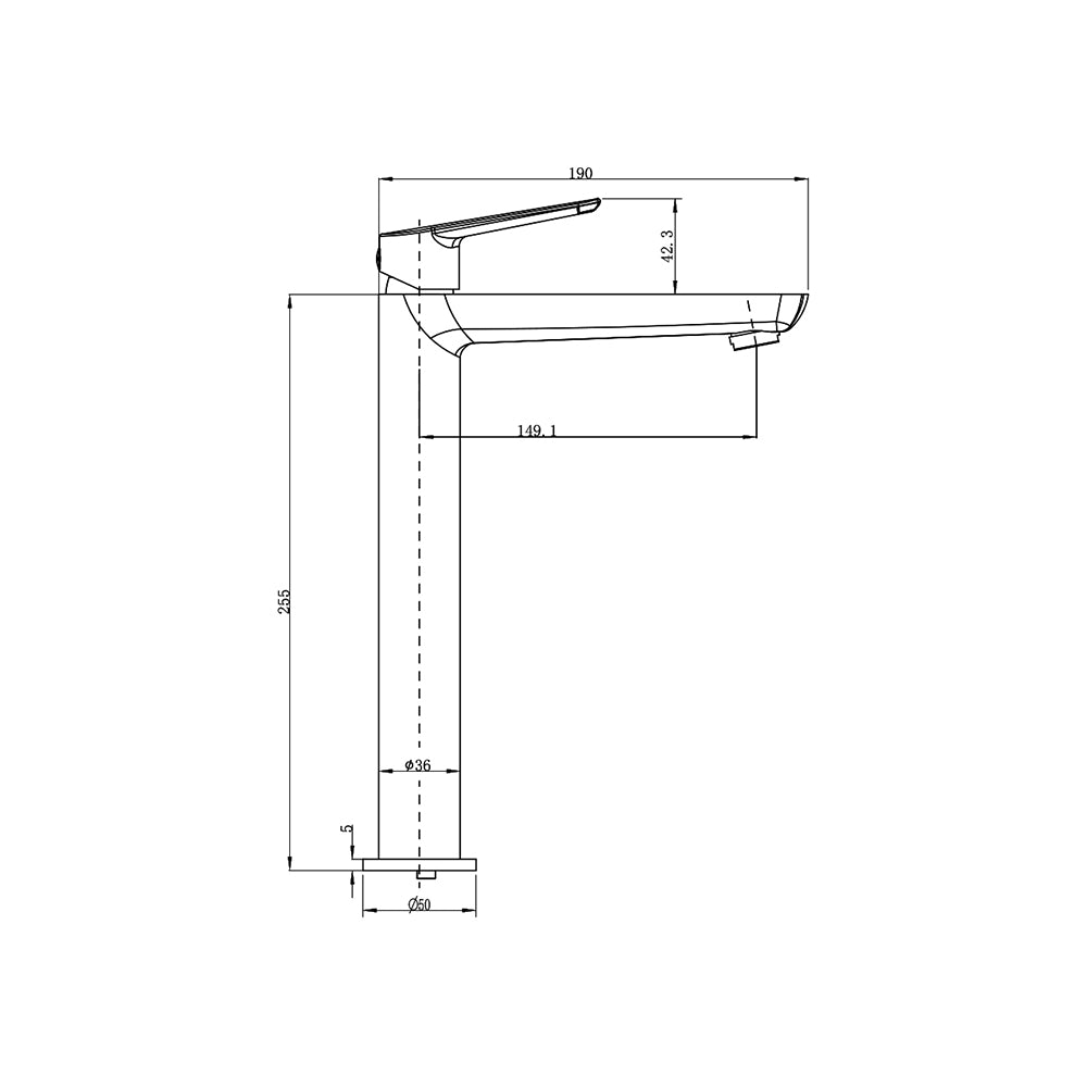 Technical drawing for Tall Basin Mixer MC-BM-002