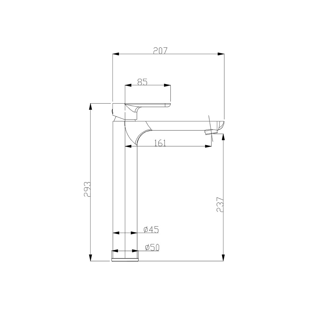 Technical drawing for Tall Basin Mixer MC-BM-003