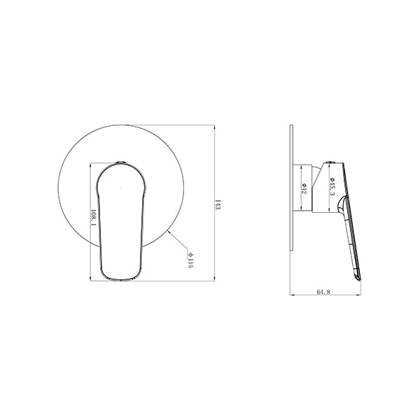 Shower Mixer MC-SM-001 technical dimensions