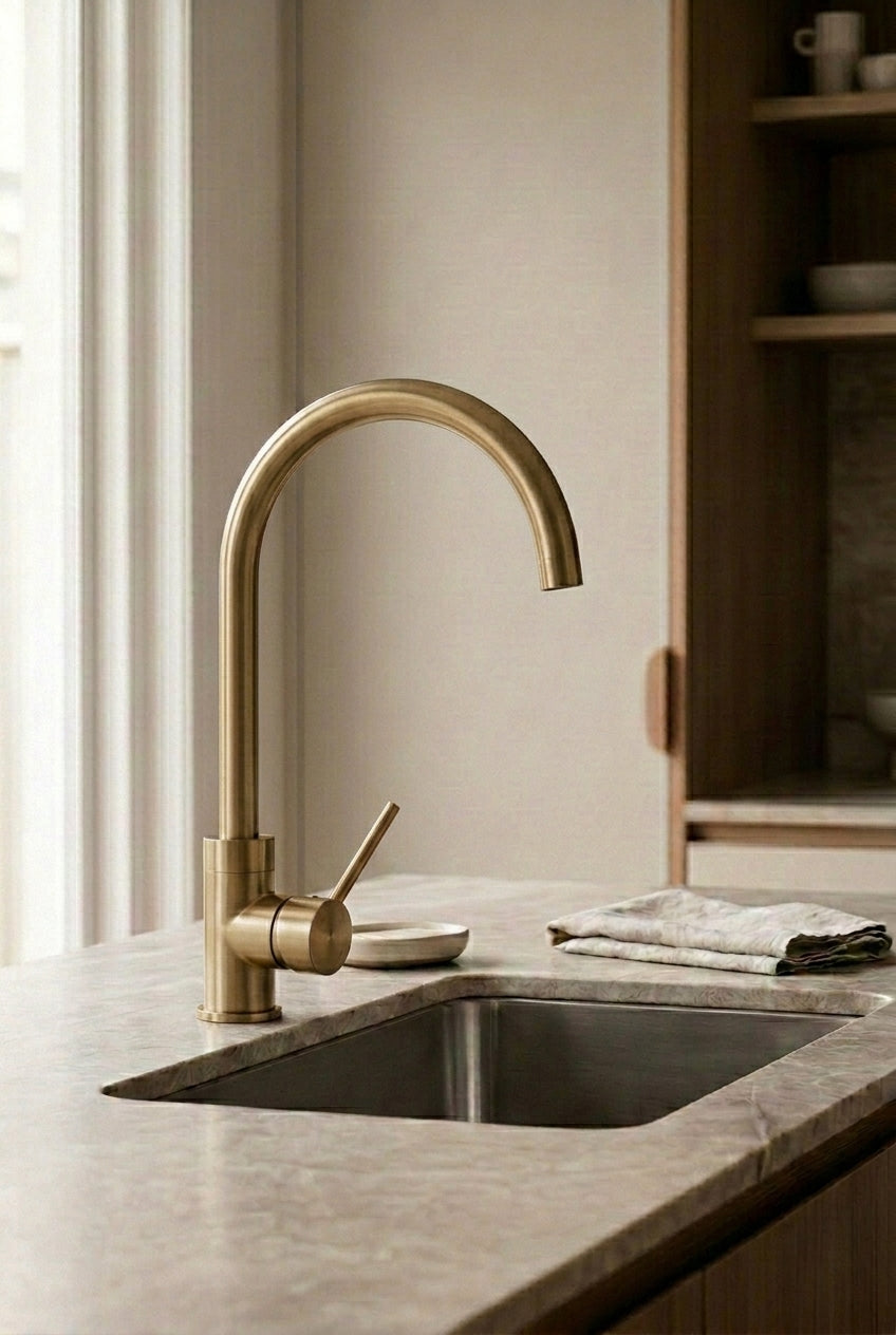 Montague Gooseneck Kitchen Mixer in Brushed Brass
