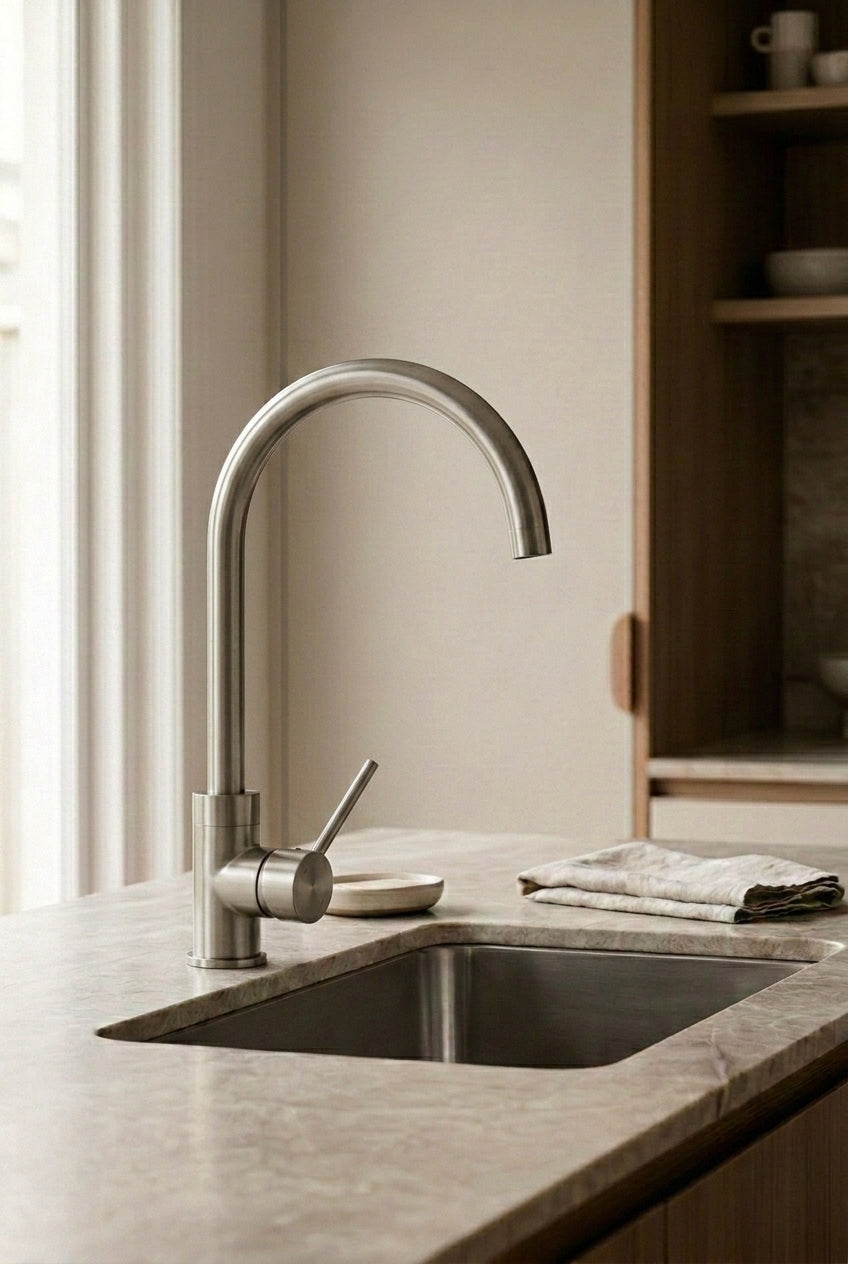 Montague Gooseneck Kitchen Mixer in Brushed Nickel