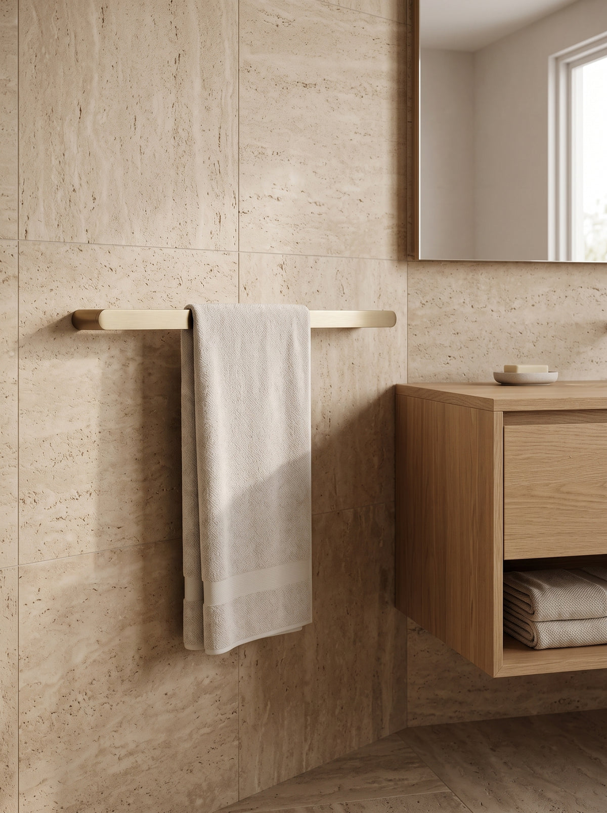 Montague single towel rail in Brushed Brass
