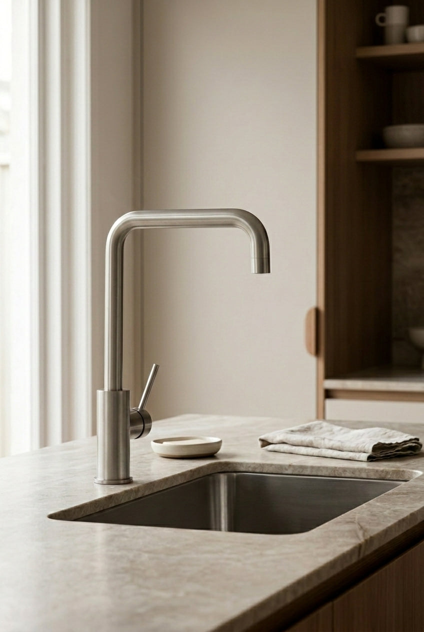 Montague Square-Neck Kitchen Mixer in Brushed Nickel